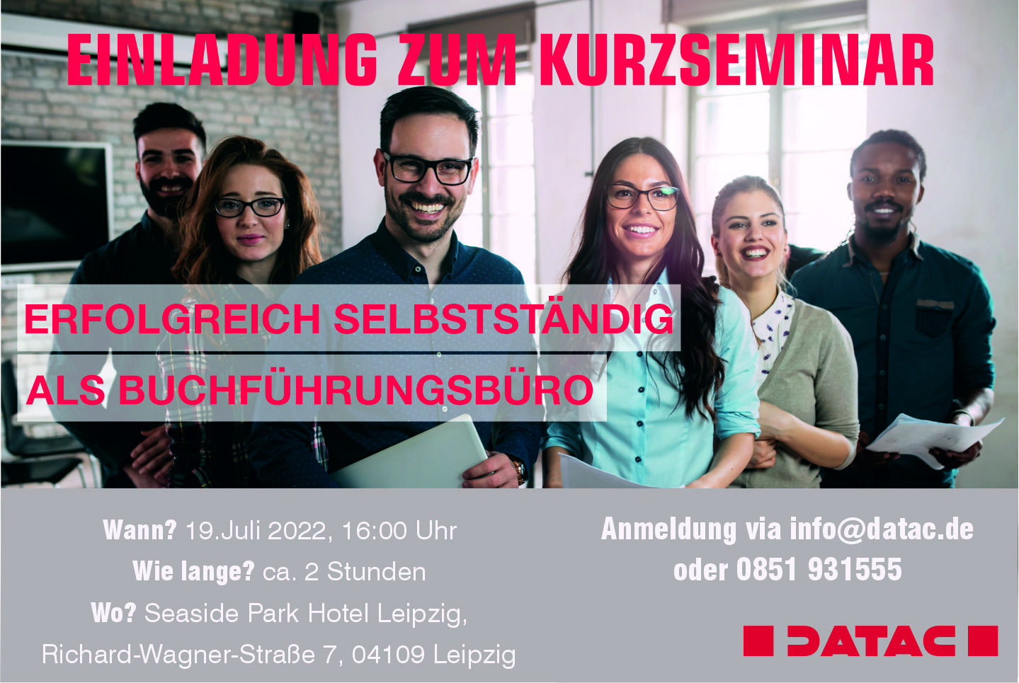 Einladung zum Kurzseminar von DATAC in Leipzig "Erfolgreich selbstständig als Buchführungsbüro"